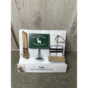 Miniature Christmas Reindeer Crossing Ski Lodge Cabin Rustic Decor Prop Pack